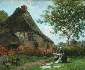Boerin aan het werk bij een boerderij
