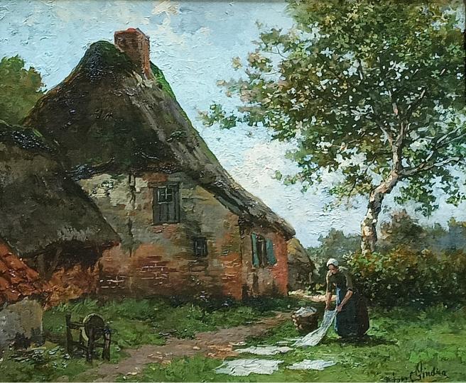 Boerin aan het werk bij een boerderij